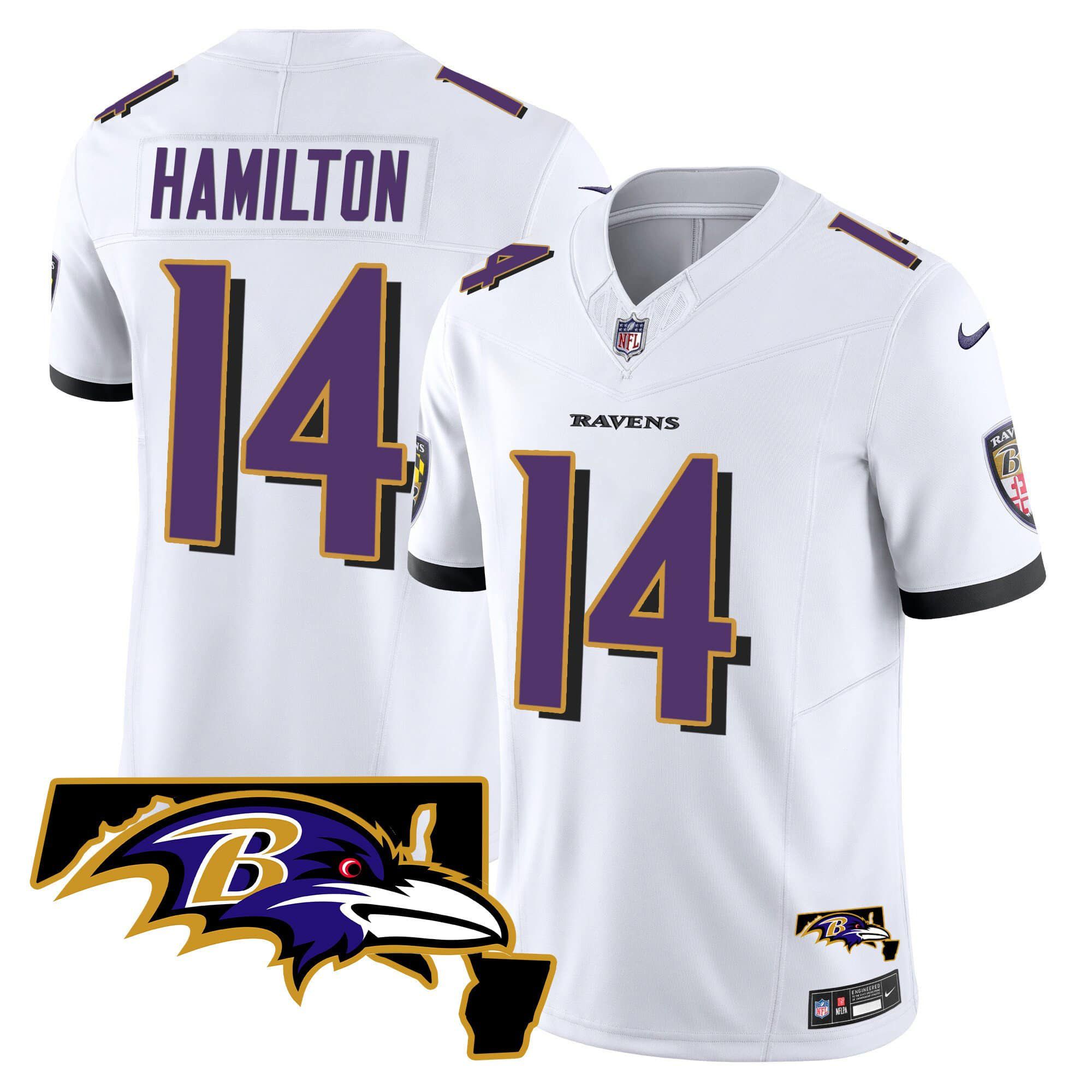 Men Baltimore Ravens #14 Hamilton White 2024 Nike Maryland Patch Vapor Limited NFL Jersey